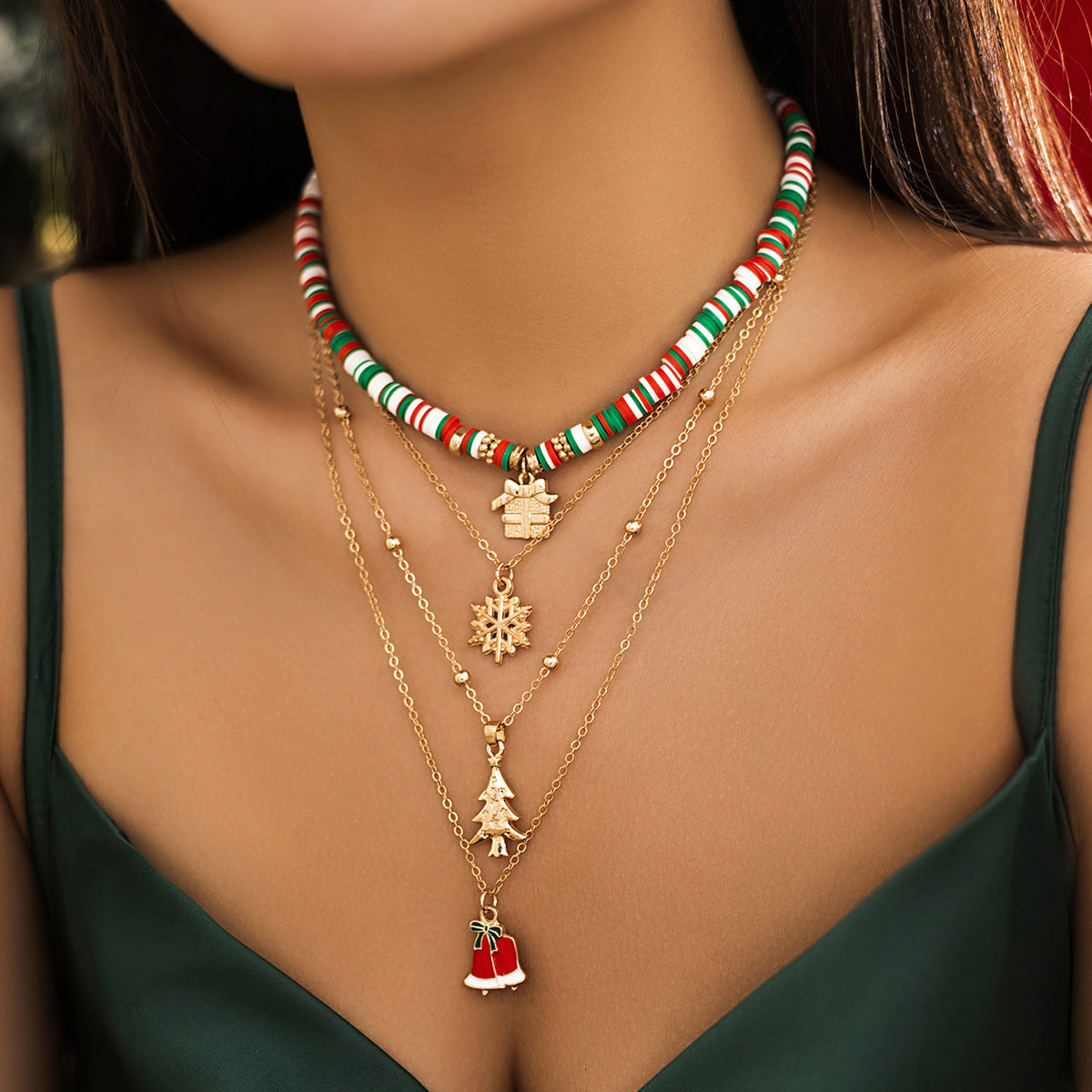 Fashion Crystal Bowknot Snowflake Reindeer Santa Claus Ball Chain Choker Necklace for Women Christmas Gift