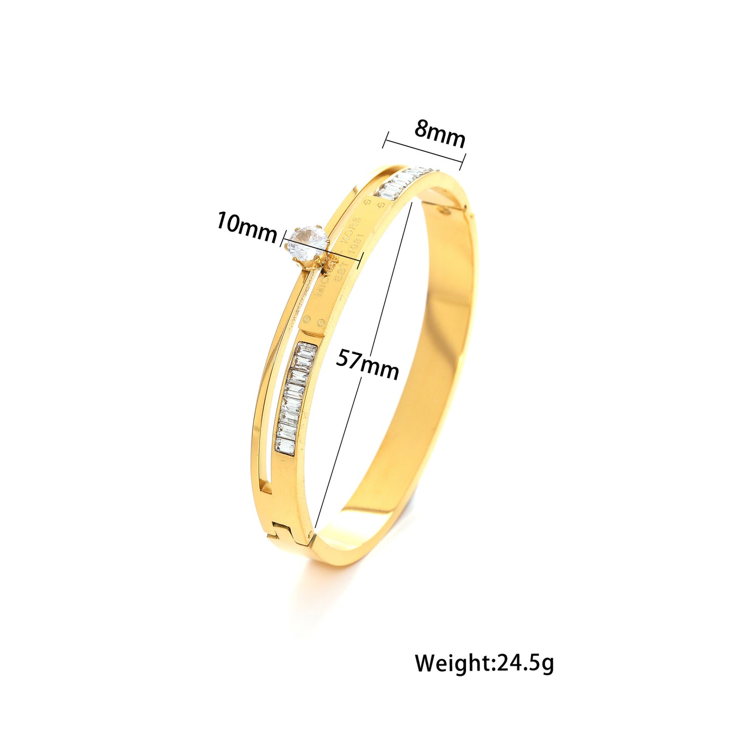 Minimalist Rose Gold Plated Titanium Steel Bracelet with Double Row Zircon and Star Accent for Women