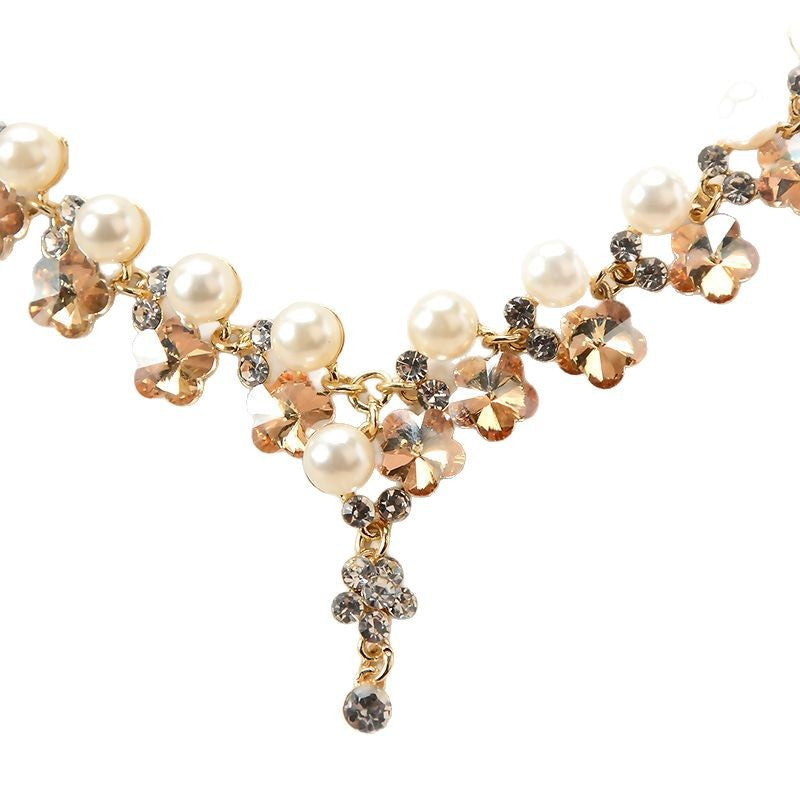 Elegant Rhinestone Star Moon Floral Plated Necklace and Earrings Set for Women Wedding Party