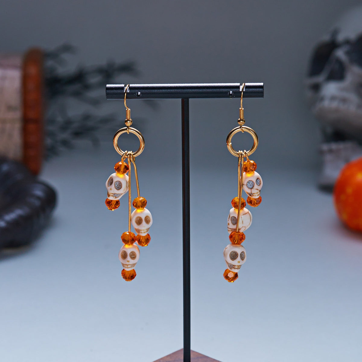 Plated Alloy Skull Tassel Earrings for Women