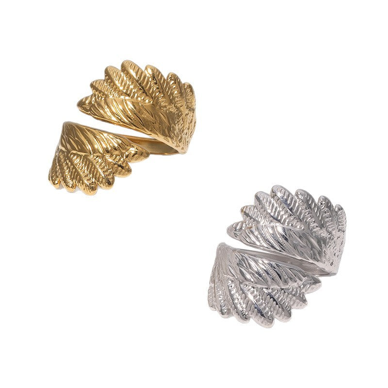 Minimalist Fashion 18K Gold Plated Stainless Steel Wing Open Ring for Women