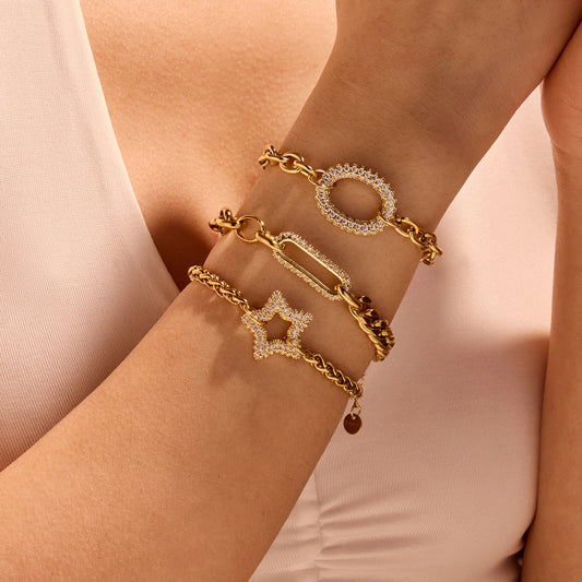 Fashionable Minimalist Star-Shaped Stainless Steel Bracelet with Plating Finish for Women