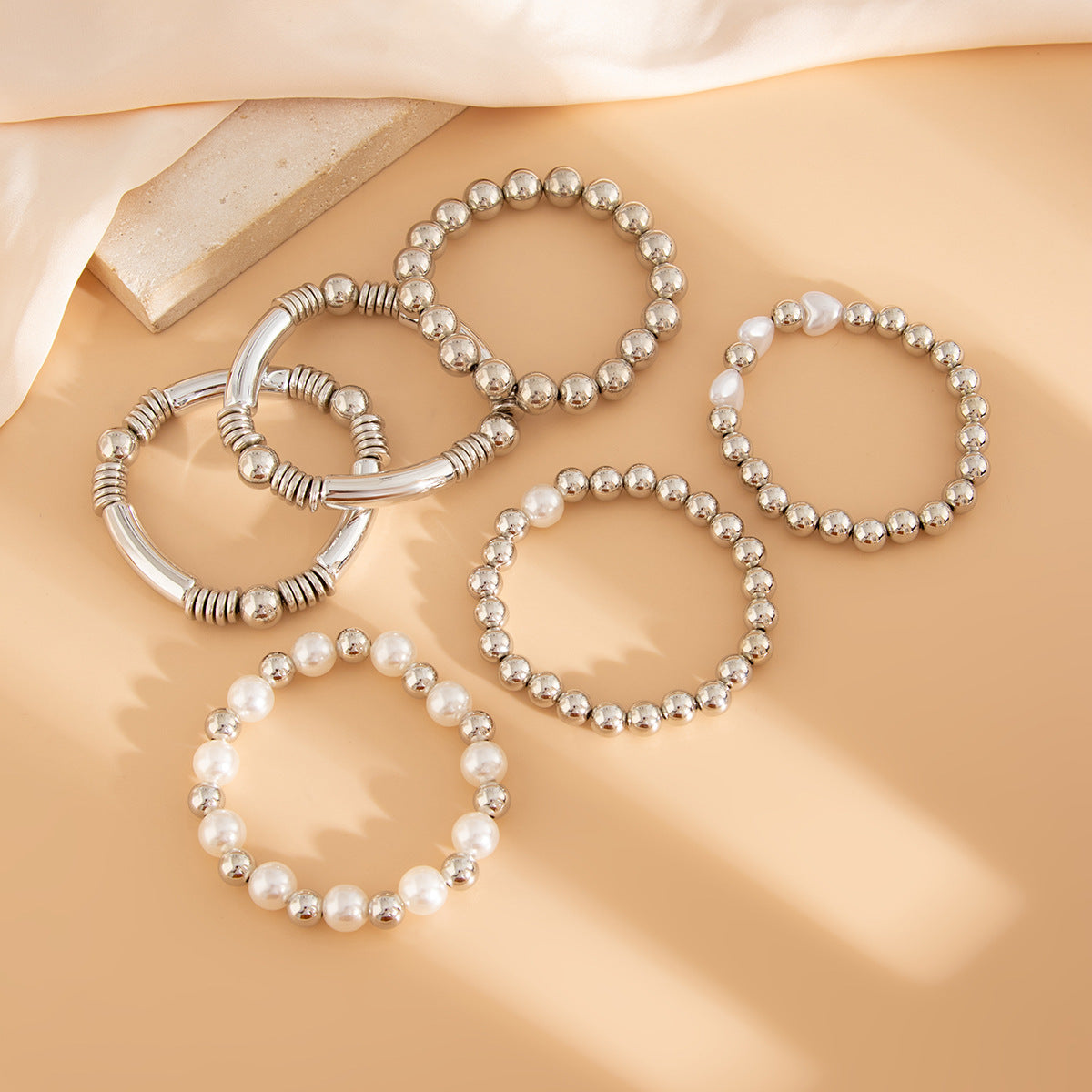 Minimalist Geometric CCB Acrylic Pearl Plated Bracelet Set for Women