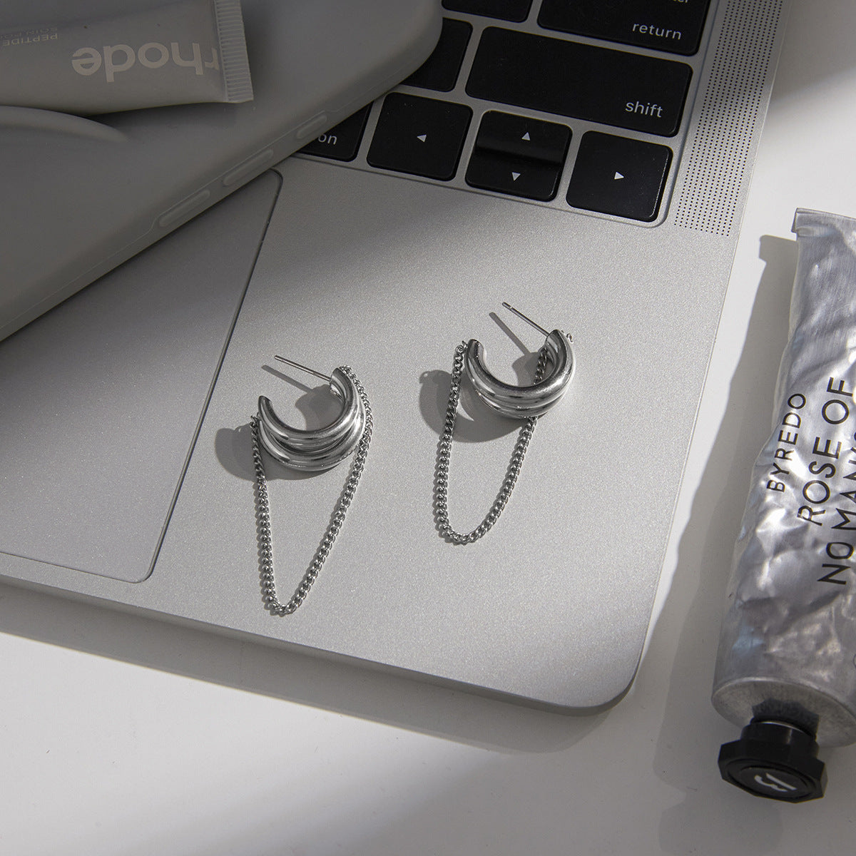 Elegant Geometric Stainless Steel Plated Tassel Earrings for Women