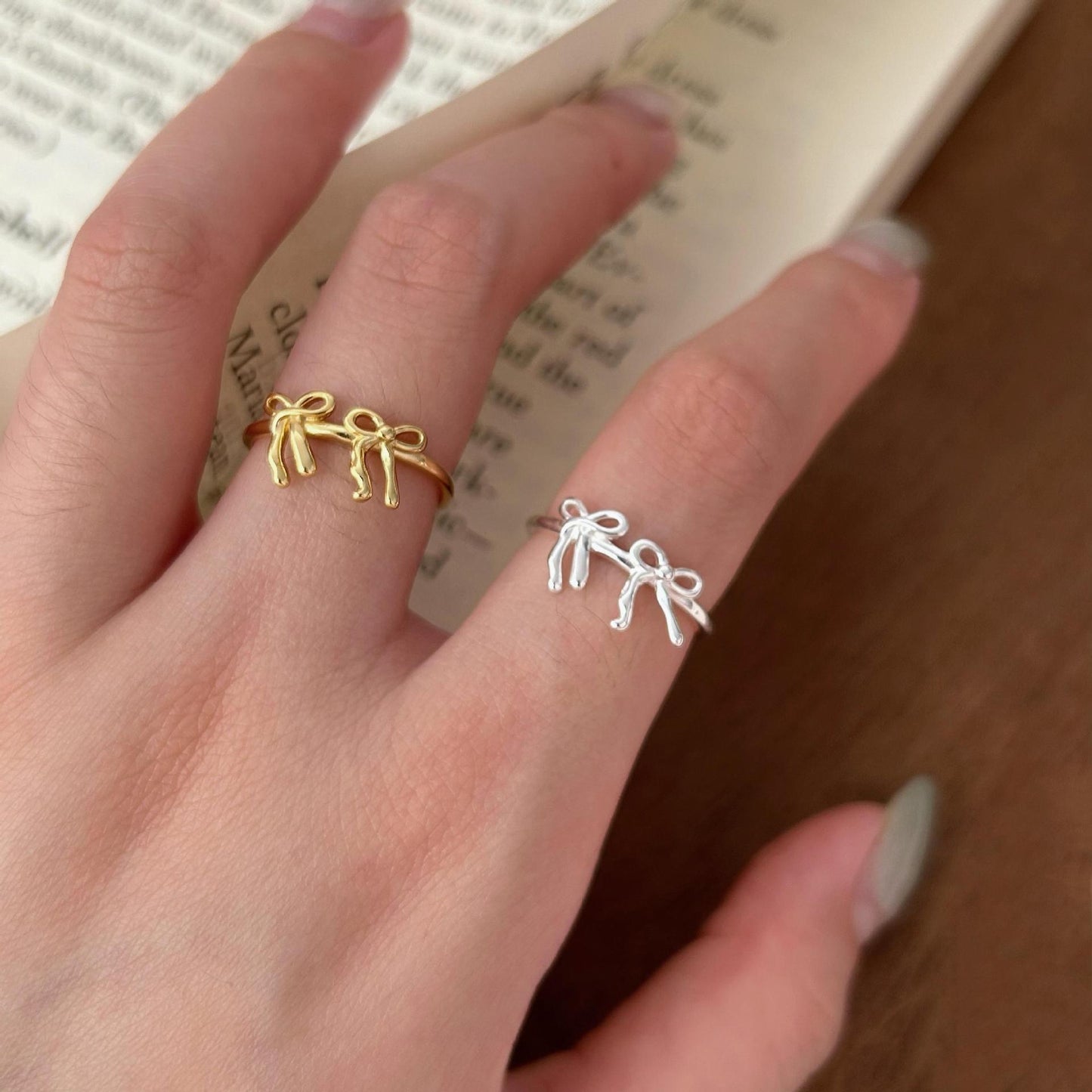 Minimalist Sweet 925 Sterling Silver Bow Ring for Women