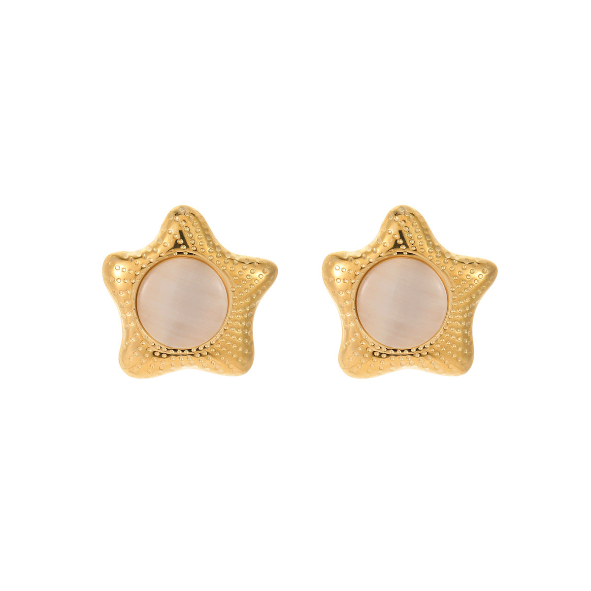 Pendientes y Anillo Minimalistas de Acero de Titanio con Forma de Estrella, Incrustación de Ojo de Gato, Joyería de Acero Inoxidable Galvanizado para Mujer