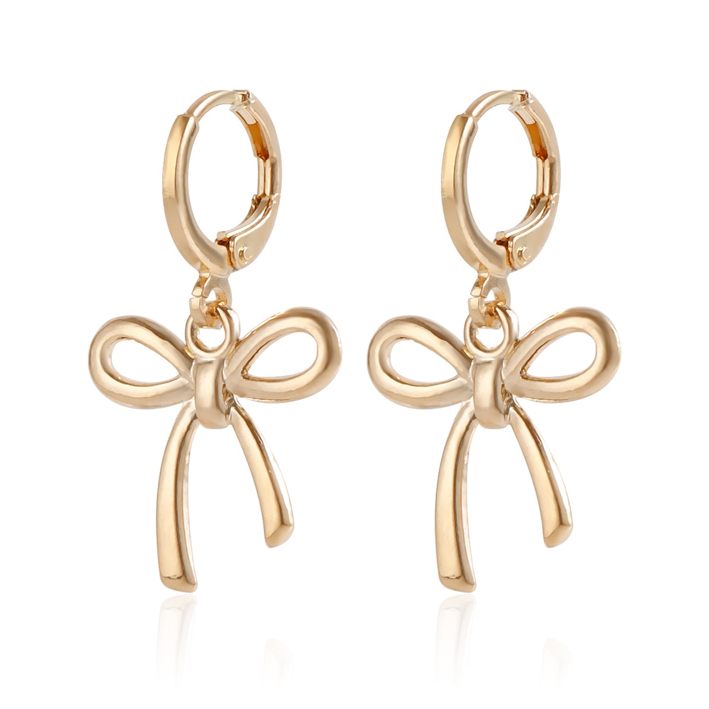 Geometric Bowknot Metal Earrings for Women with Plated Finish, Minimalist and Sweet Style