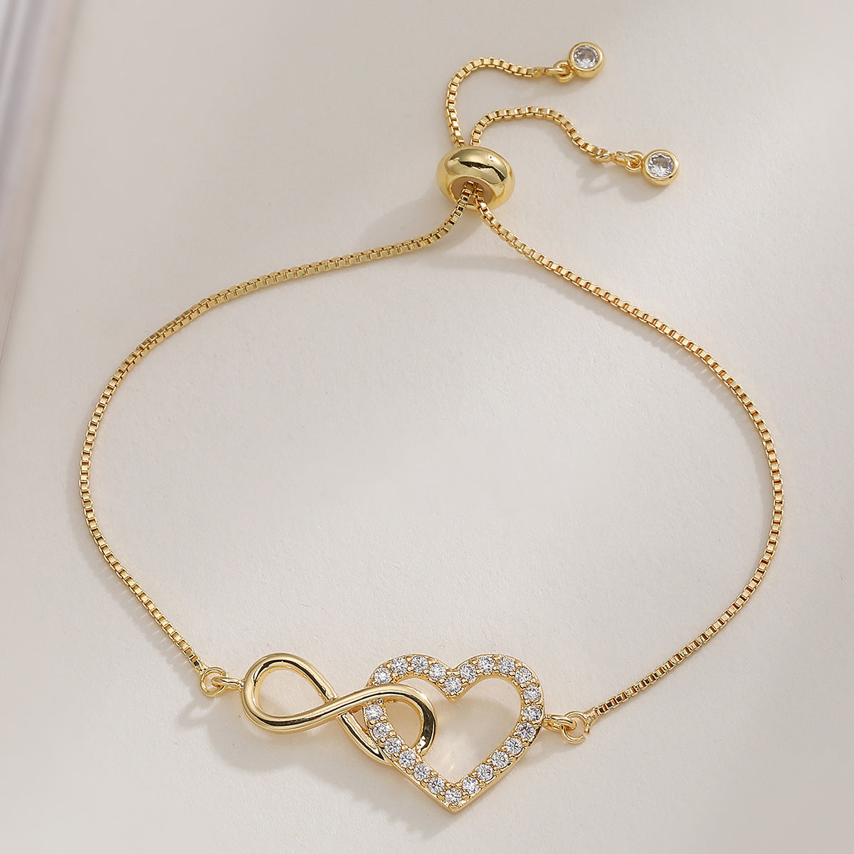 Minimalist Luxury Heart Geometric Brass Plated Bracelet with Cubic Zirconia for Women