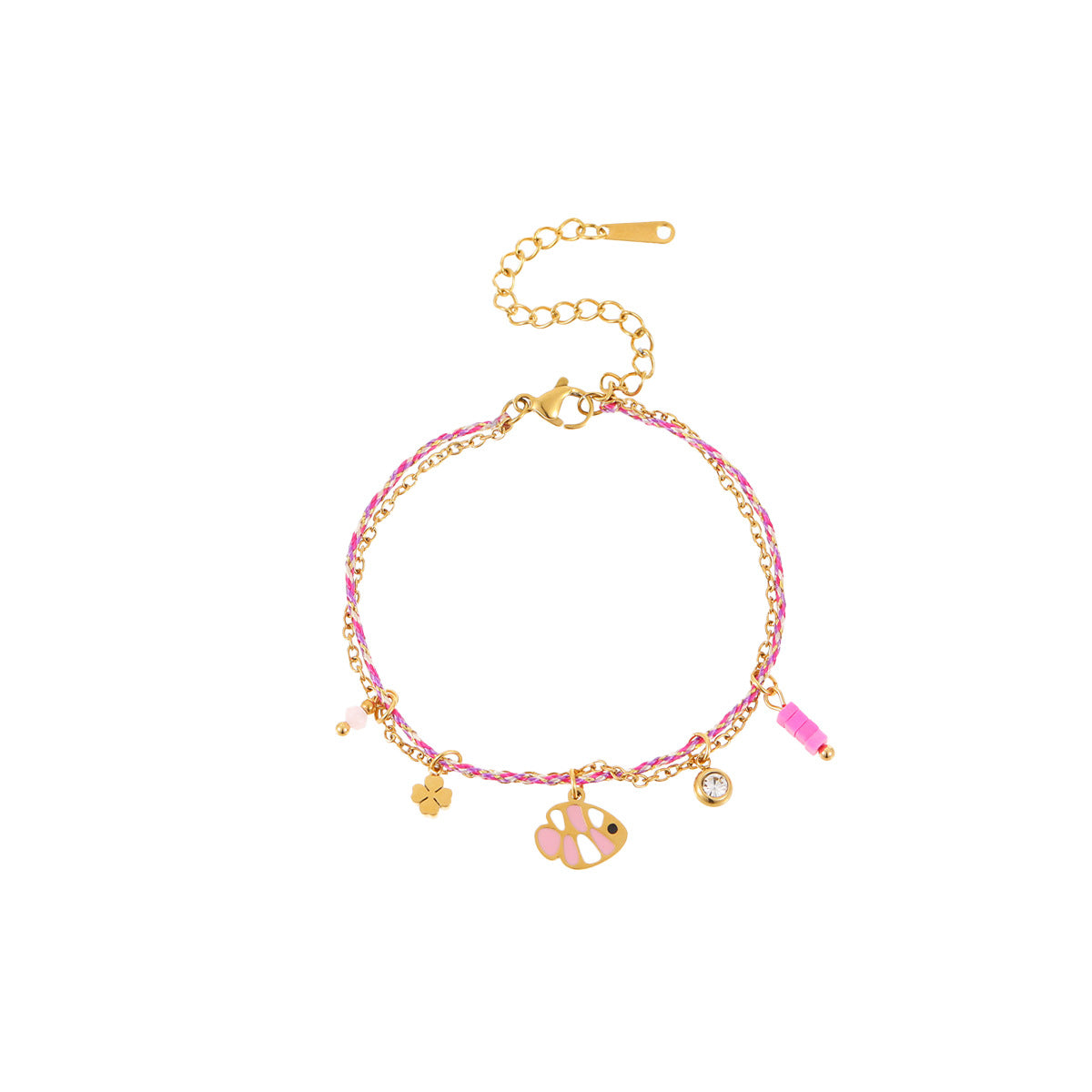 Fashionable Ocean-Inspired Braided Stainless Steel Bracelet with 18K Gold Plating and Zirconia Fish Pendant for Women