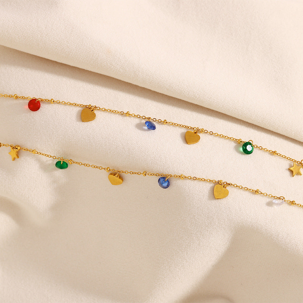 Collana da donna a doppio strato in acciaio inossidabile placcato oro 18 carati con forme geometriche minimaliste
