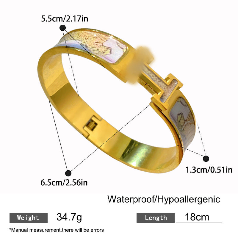 Vintage Geometric Animal Pattern Plated Titanium Steel Wide Cuff Bracelet