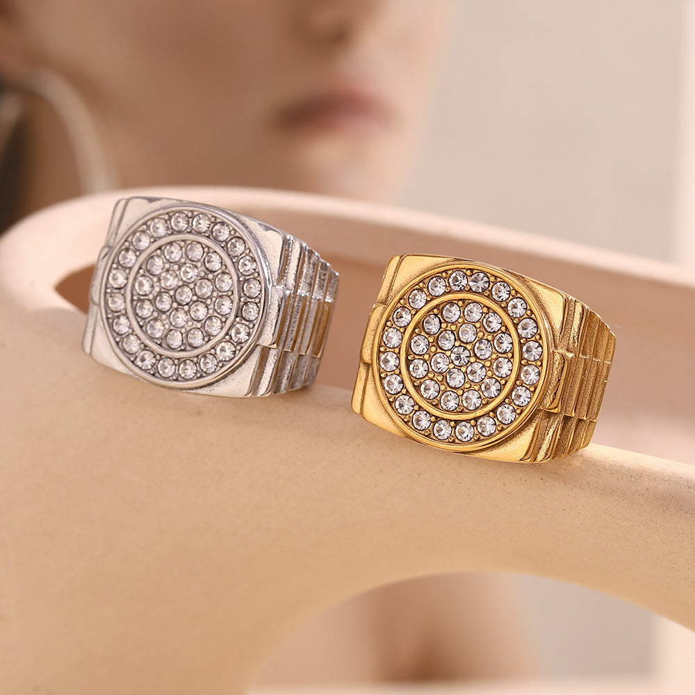 Vintage-Inspired Geometric Stainless Steel Ring for Men with 18K Gold Plating