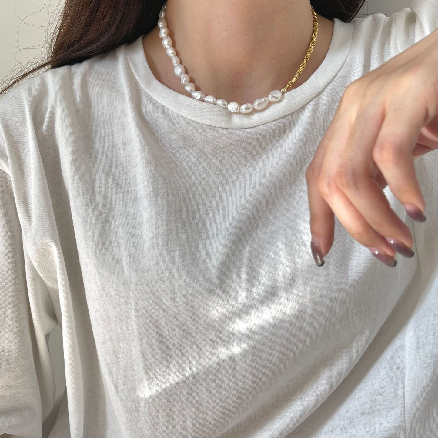 Collar con colgante de perla geométrica en plata de ley 925 con cordón trenzado, estilo dulce minimalista y fresco