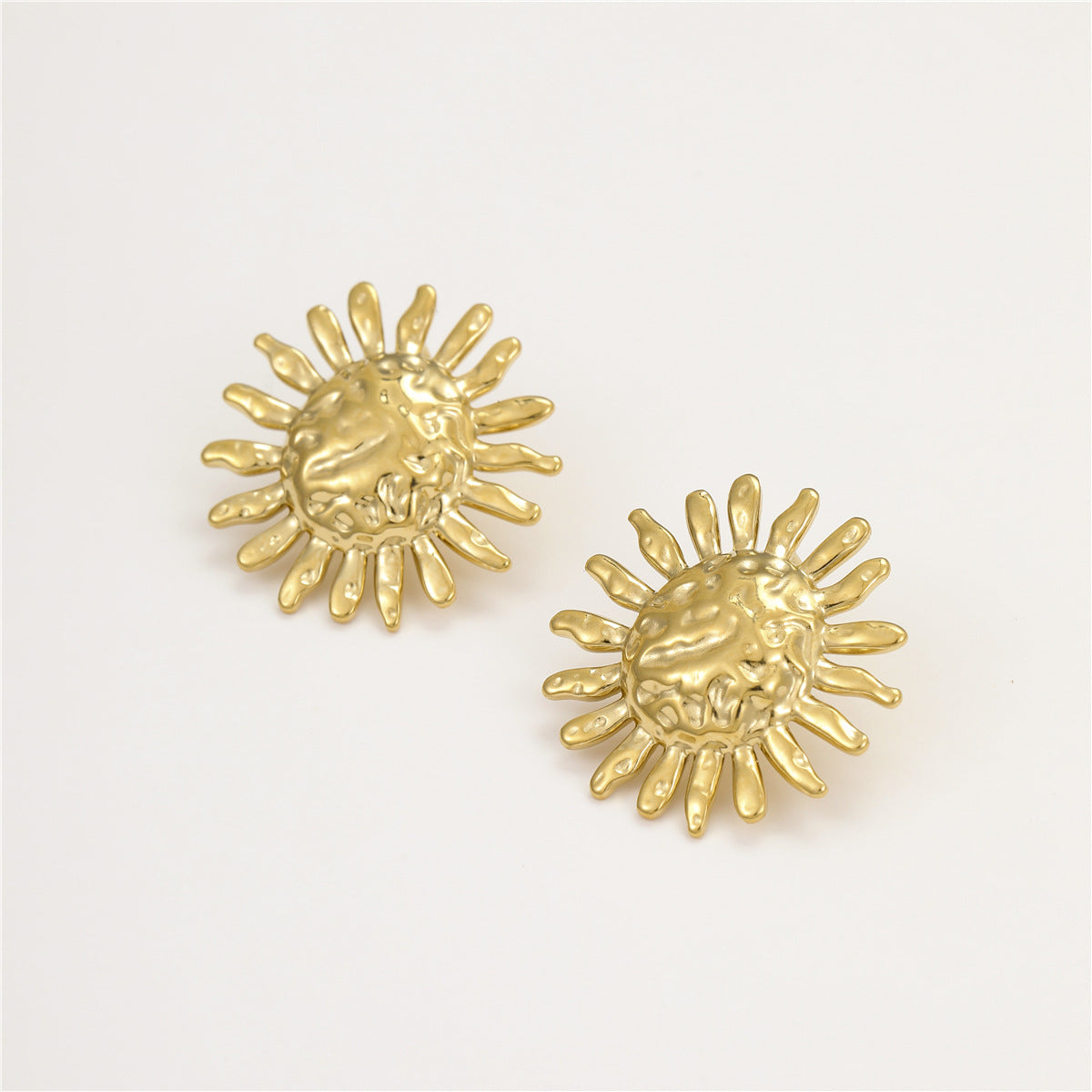 Pendientes minimalistas de acero de titanio texturizado para mujer con patrón de girasol, joyería de moda de inspiración vintage