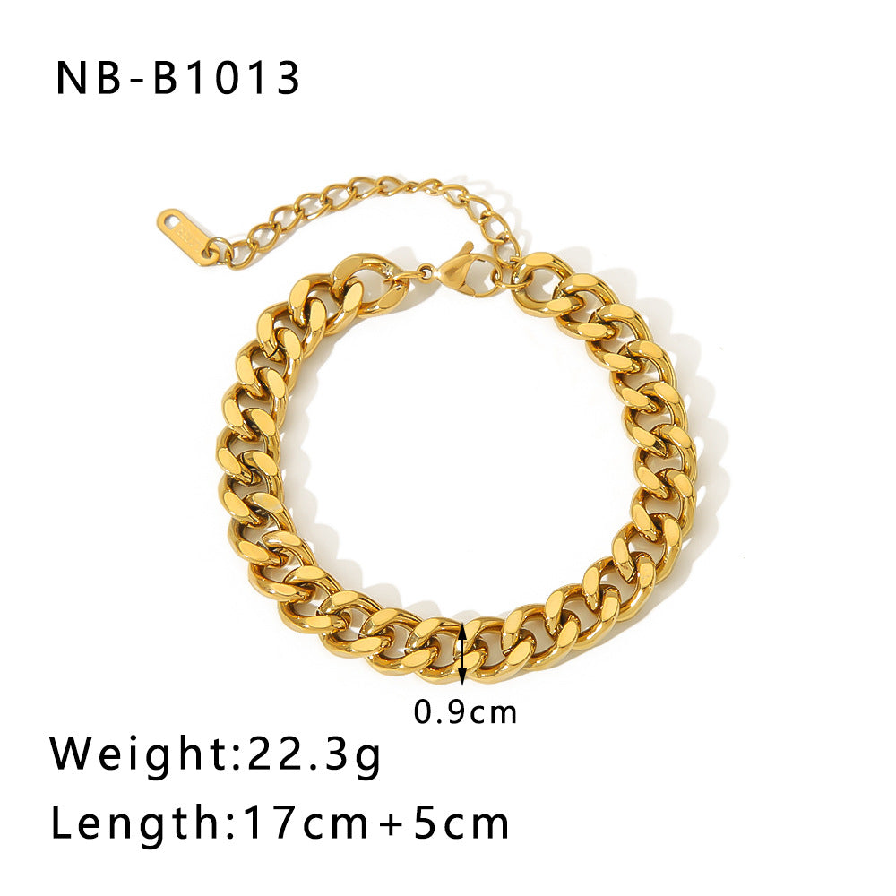Punk Style Geometric Stainless Steel Bracelet with Thick Chain Design and 24K Gold Plated Finish