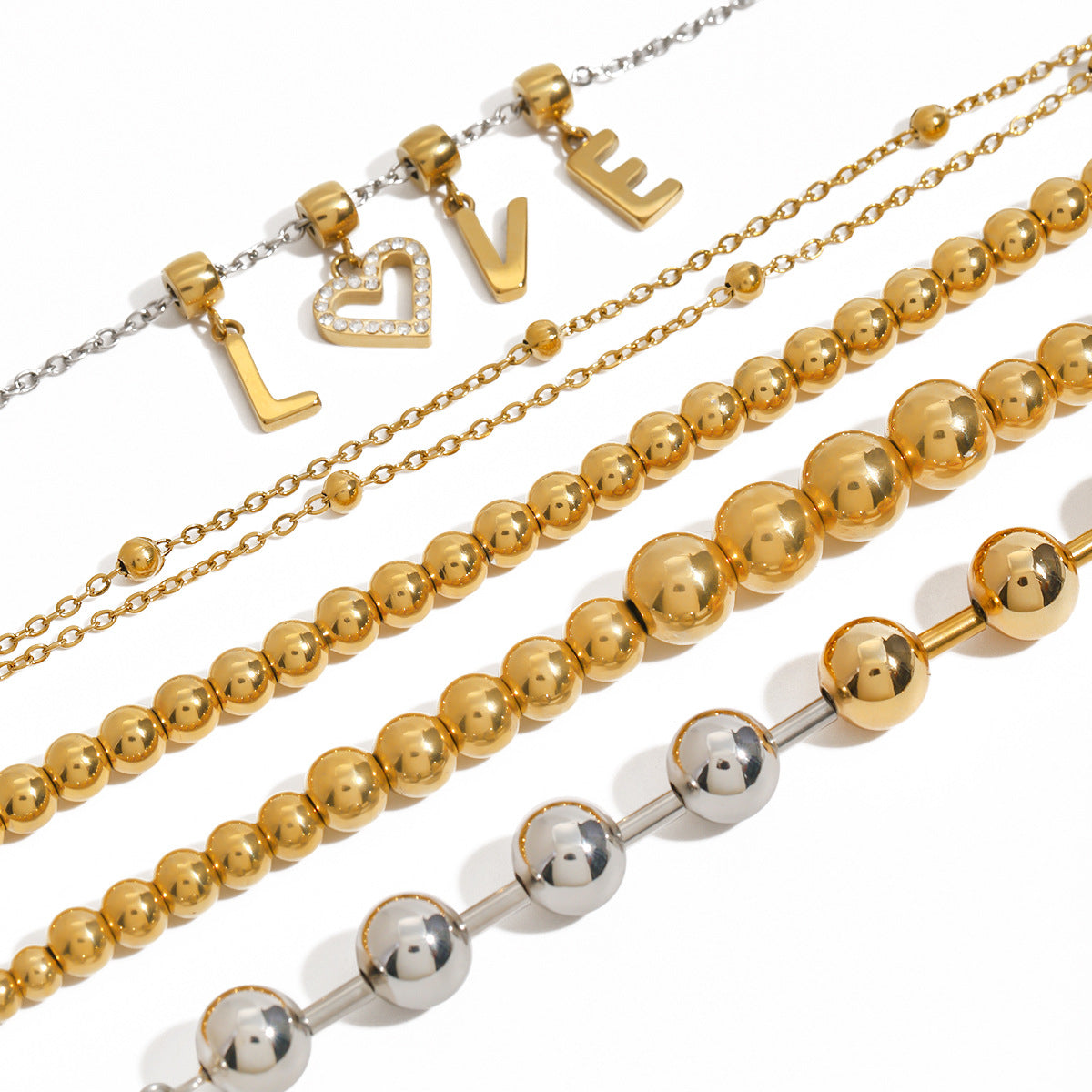 Pulsera minimalista geométrica de cuentas de acero inoxidable con cadena de acero de titanio chapado para mujer