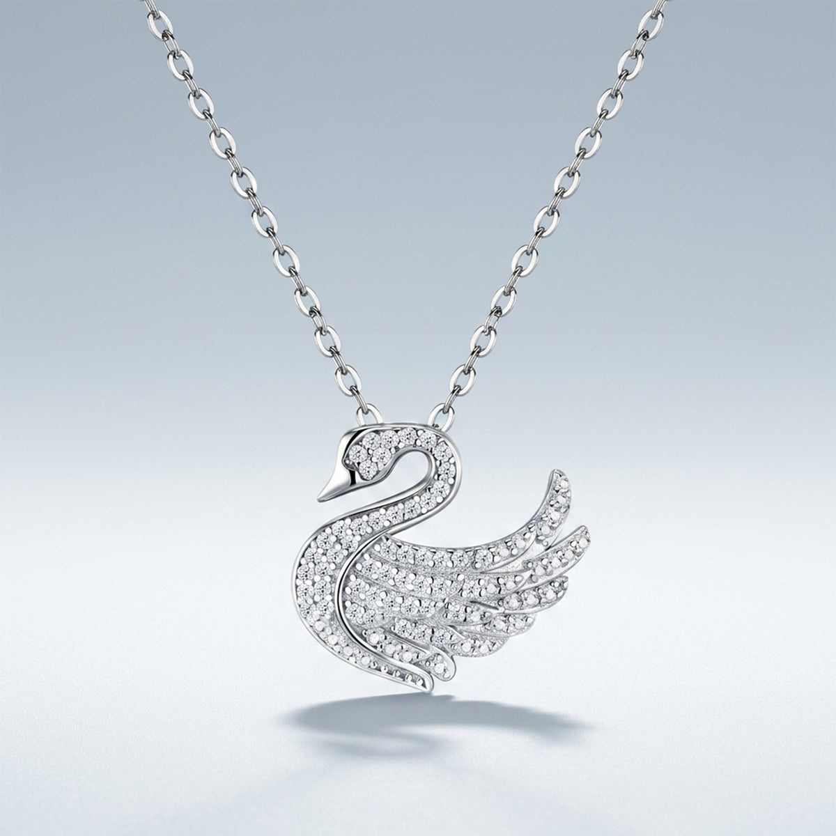 Sweet 925 Sterling Silver Inlaid Moissanite Swan Pendant Necklace
