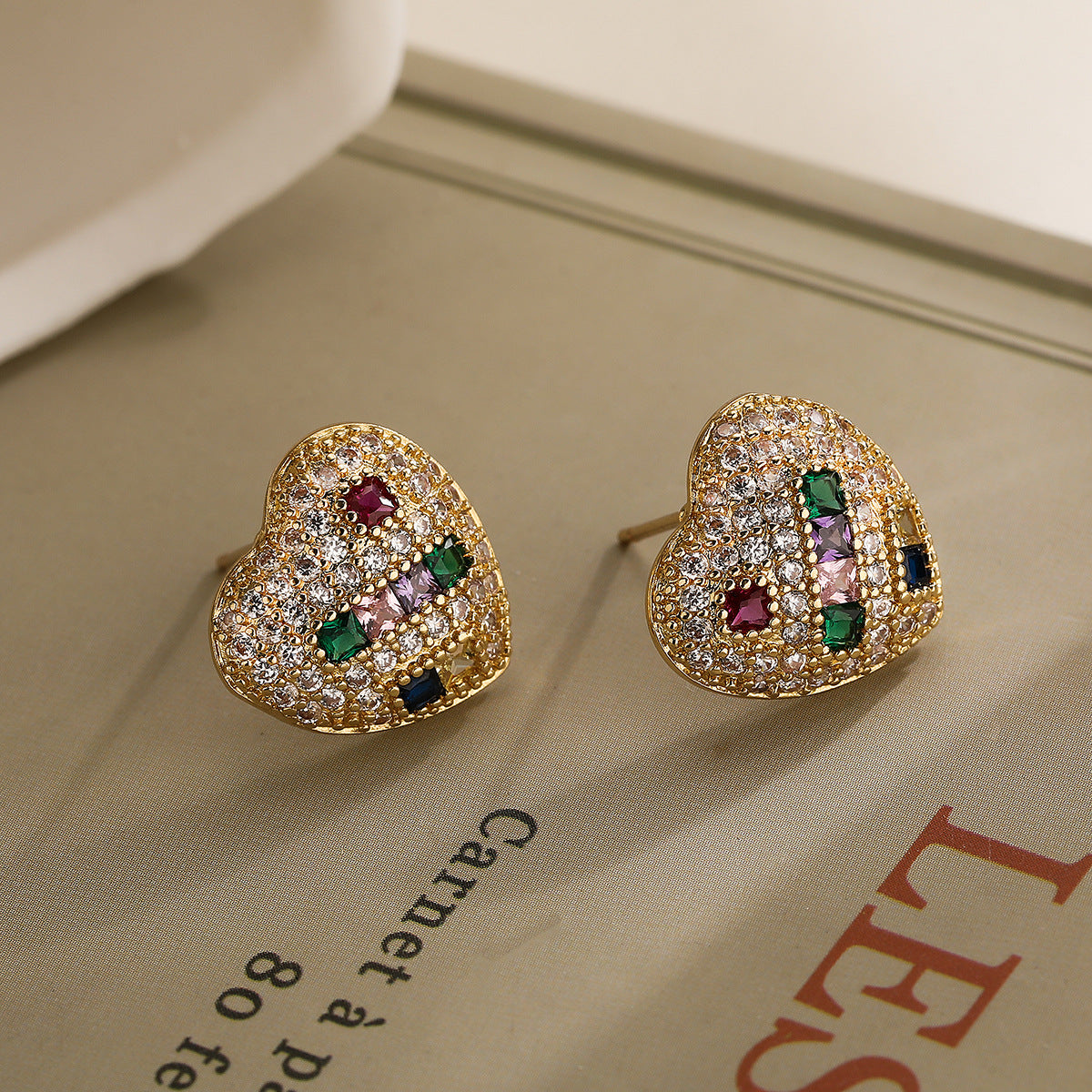 Minimalist Geometric Heart-Shaped Copper Earrings with Gold Plating and Zircon Accents for Women