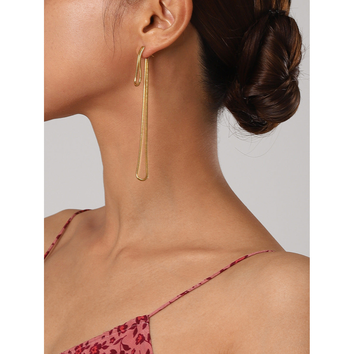 2024 Beach Style 18K Gold Plated Stainless Steel Long Snake Chain Tassel Drop Earrings for Women