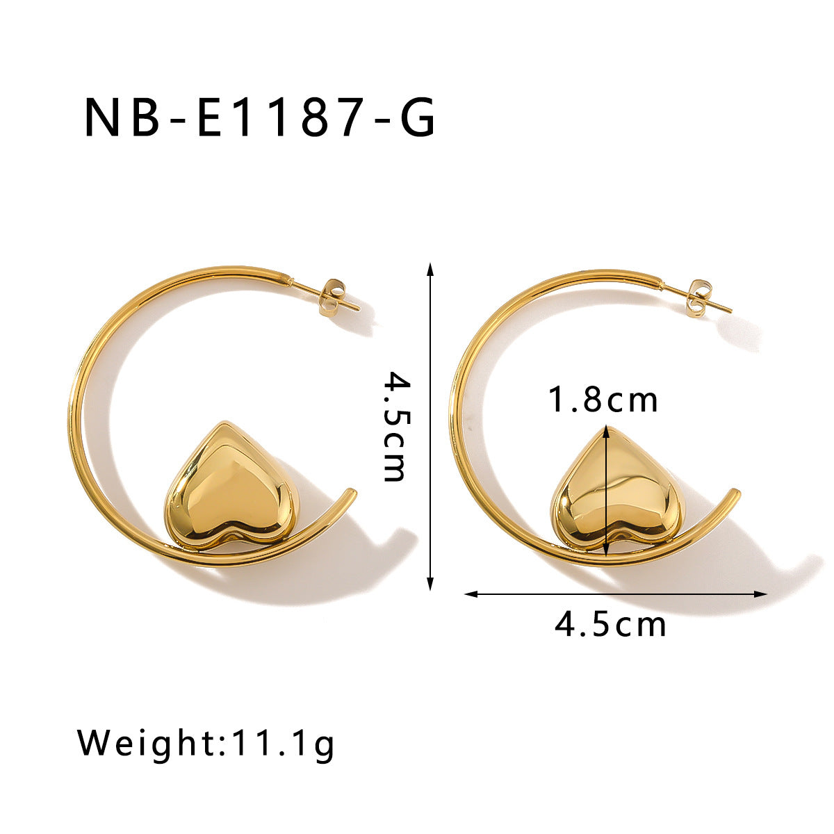 Minimalist Geometric Hollow Heart-Shaped Earrings in Stainless Steel with 18K Gold Plating for Women