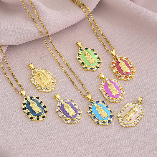 Collar de esmalte vintage y circonita con colgante de forma geométrica y cadena O para unisex