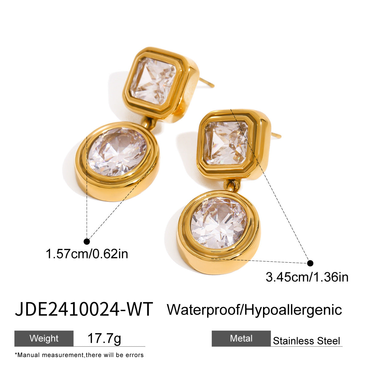 Orecchini a perno leggeri di lusso da donna in acciaio inossidabile geometrico con zirconia bianca placcati in titanio