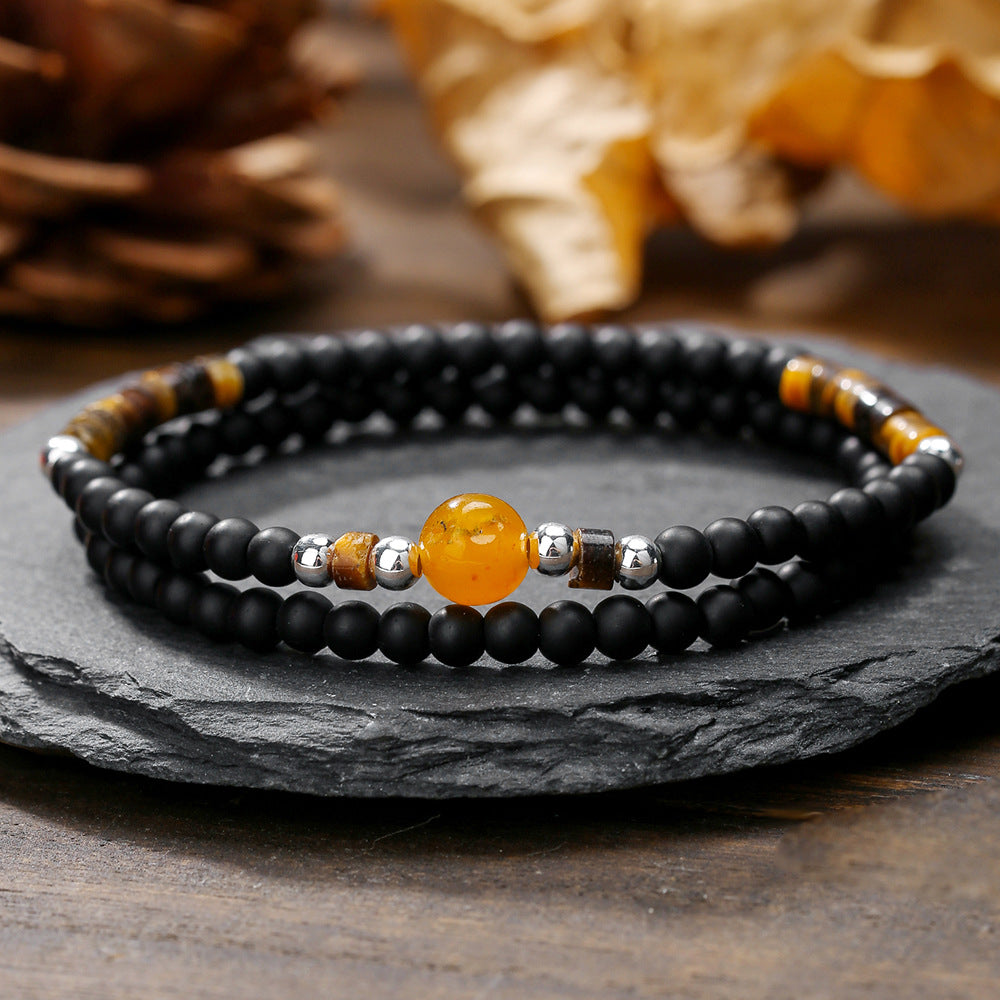 Minimalist Business Round Agate and Brass Beaded Bracelet for Men and Women