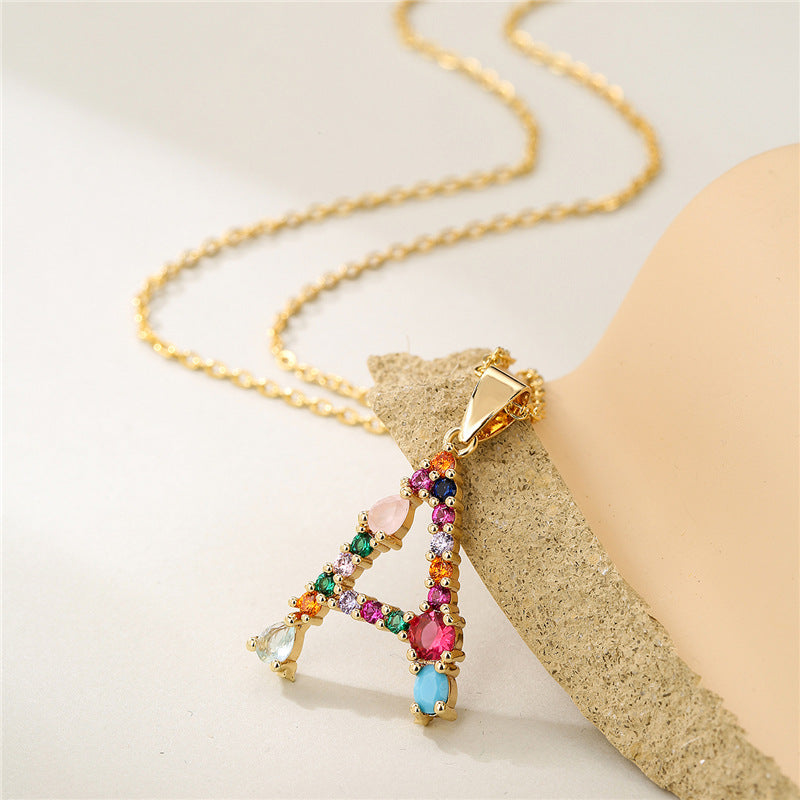Collana con Lettere da Donna, Stile Minimalista, Alla Moda, Casual, con Catena a O, Placcata, con Strass Intarsiati