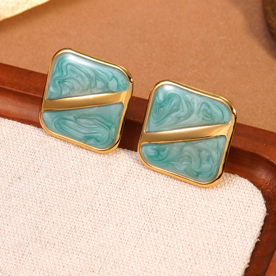 Elegant Geometric Square Drip Oil Stainless Steel Earrings for Women