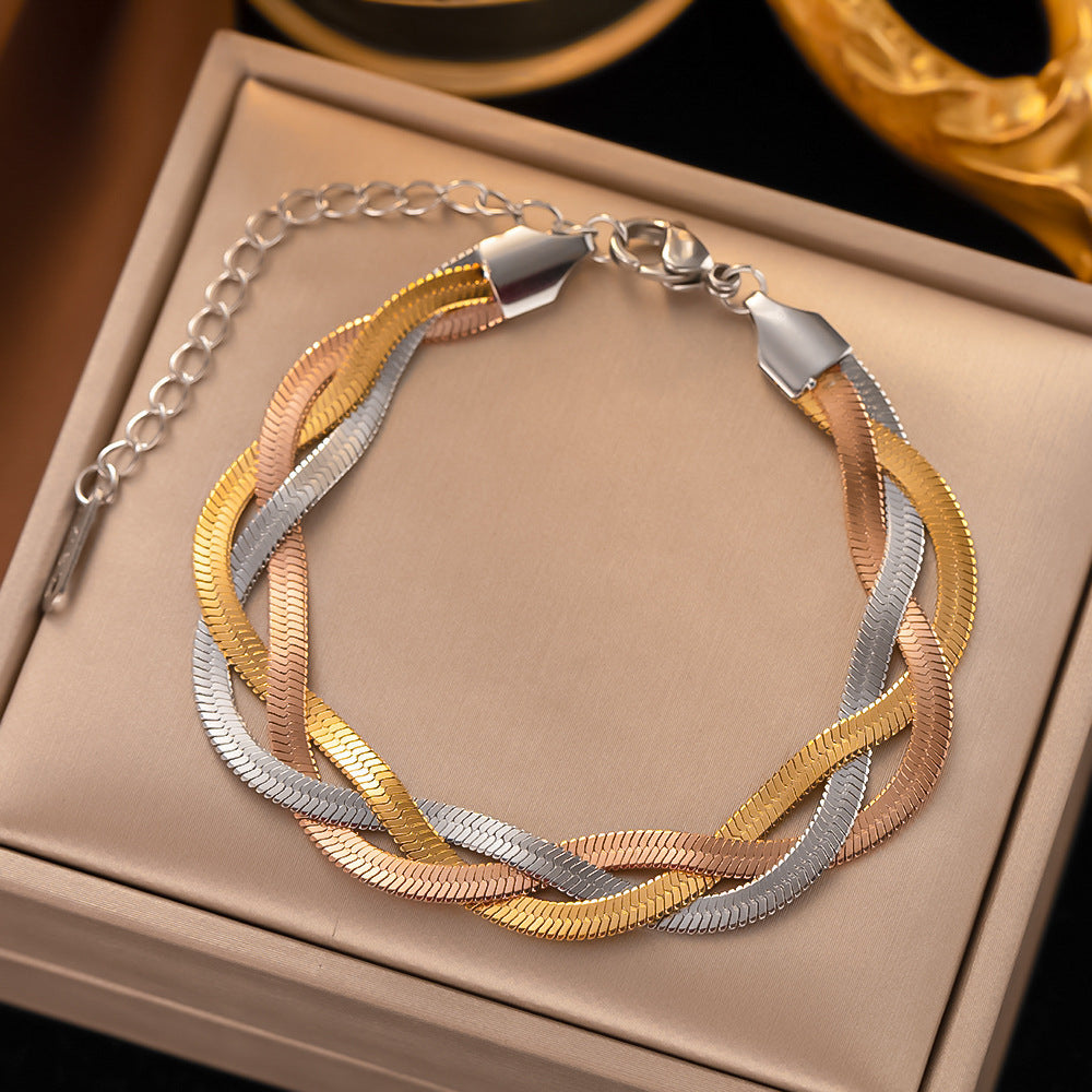 Bracciale da donna Sweet Streetwear in acciaio al titanio con catena a serpente geometrica rotonda intrecciata