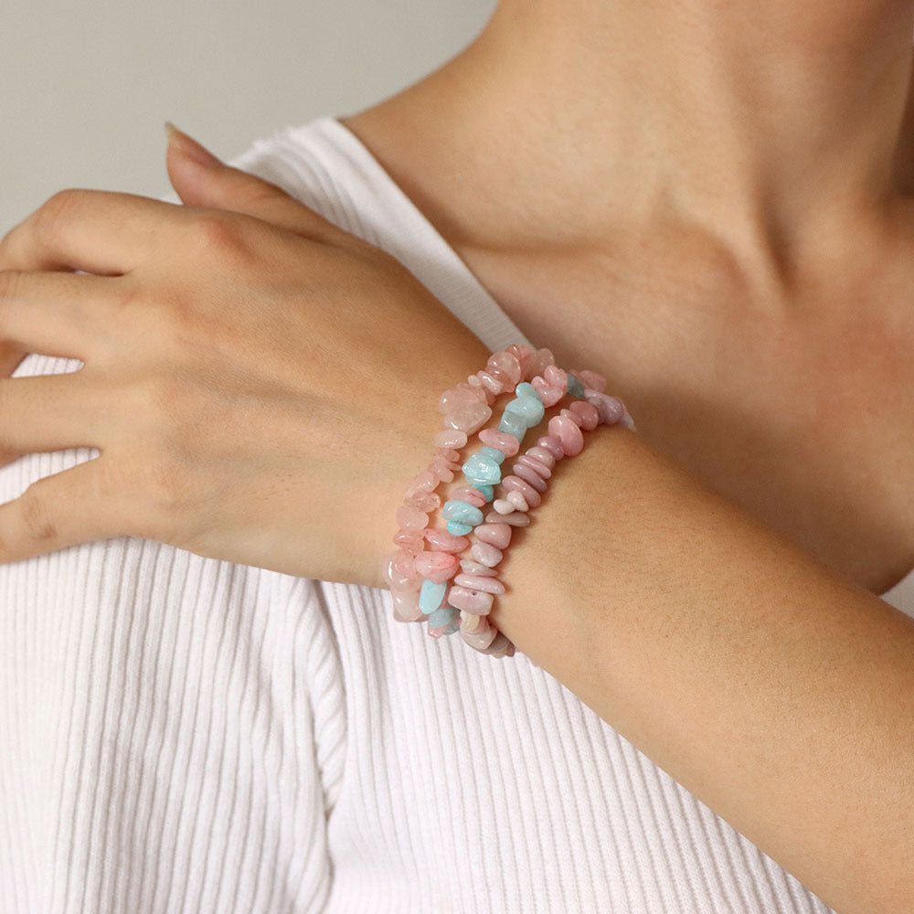 Vintage Geometric Gemstone Chip Beads Stretch Bracelet Set Unisex