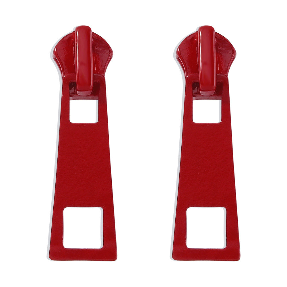Pendientes de aleación con forma de cremallera minimalistas para mujer con diseño geométrico y acabado galvanizado