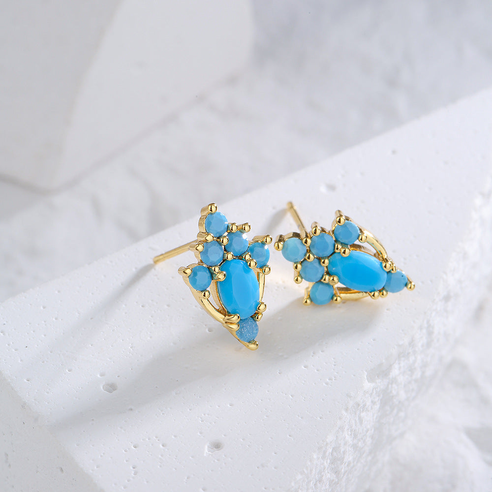 Minimalist Geometric Copper Gold-Plated Stud Earrings for Women with Zircon Accents