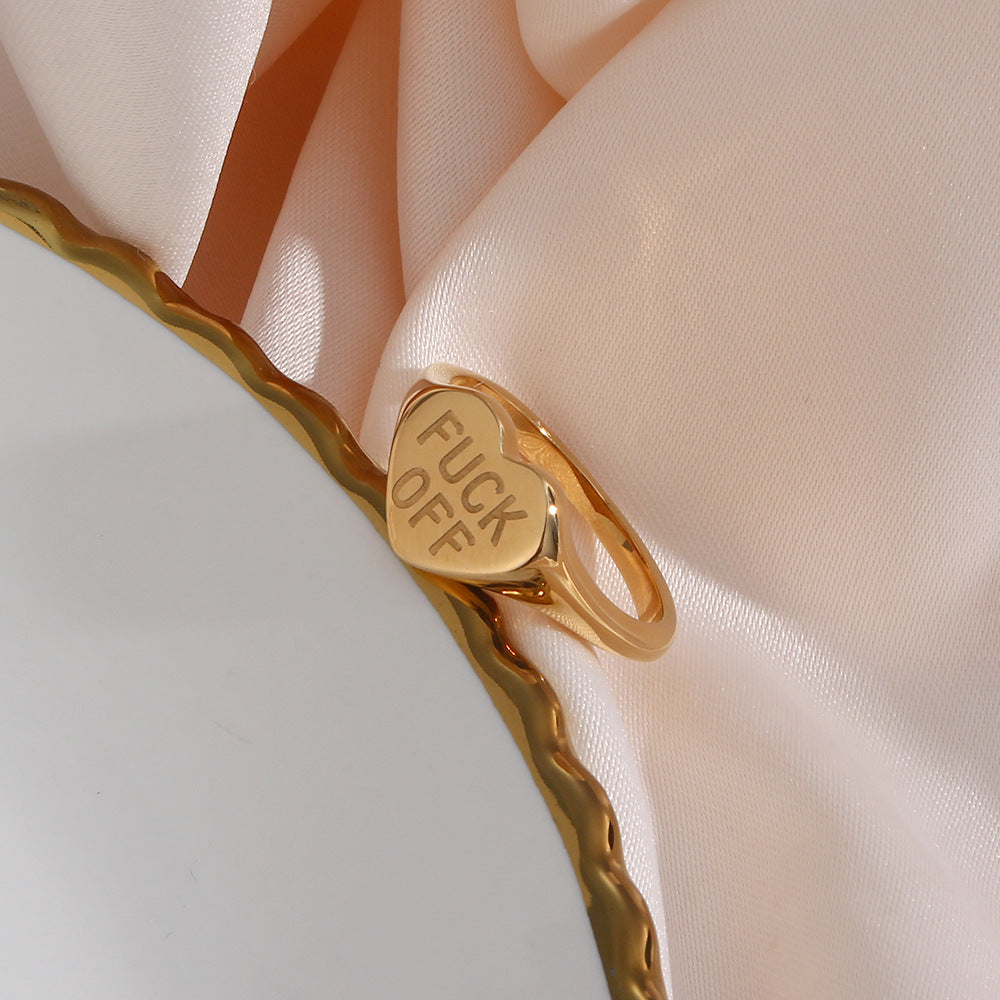 Anillo de letras minimalista de acero inoxidable chapado en oro de 18 quilates para mujer, joyería de moda para viajeros
