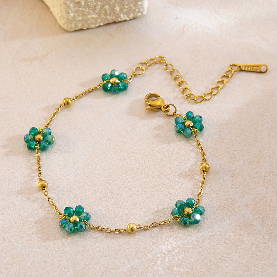 Sweet Floral Plated Stainless Steel Bracelet for Women