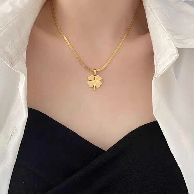 Geometric Titanium Steel Plated Pendant Necklace with Snake Chain for Women