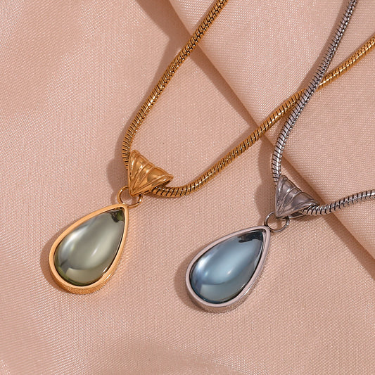 Fashionable Vintage French-Style Titanium Steel Plated Drop-Shaped Pendant Necklace for Women