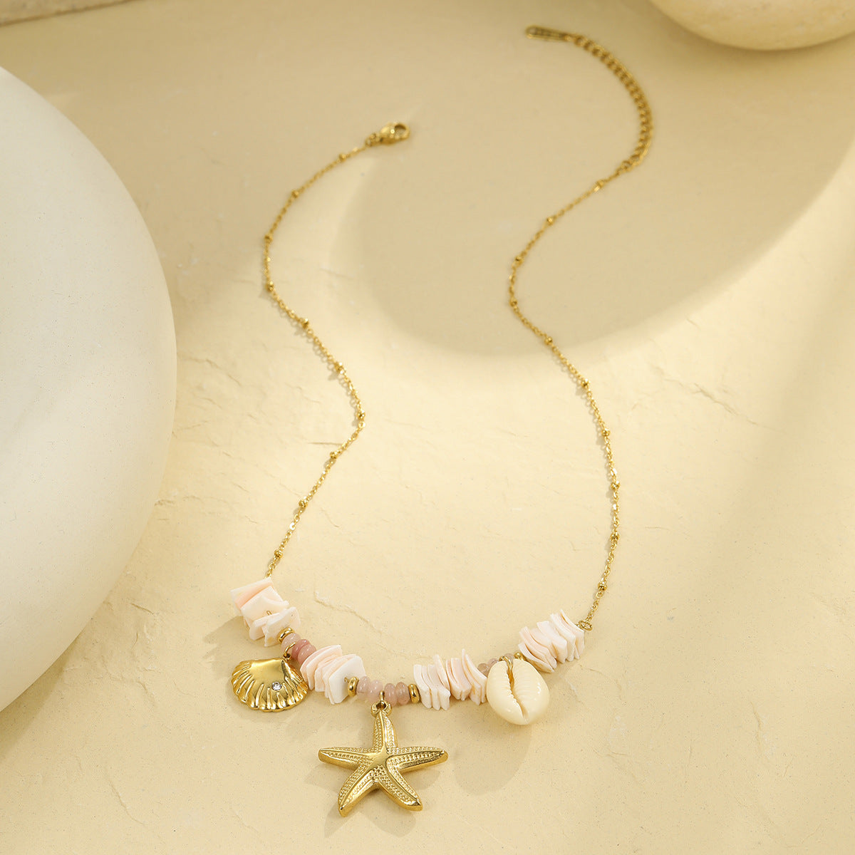 Collar con colgante de estrella de mar y concha geométrica de acero inoxidable chapado en oro de 18 quilates, a la moda, para mujer, ideal para la playa en verano