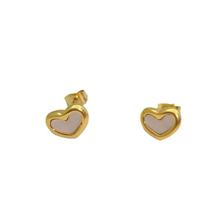 Parure Minimalista con Collana in Conchiglia di Abalone a Cuore, Catena in Acciaio al Titanio e Orecchini per Donna