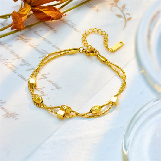 Minimalist Irregular Geometric Titanium Steel Plated Double Layer Bracelet for Women