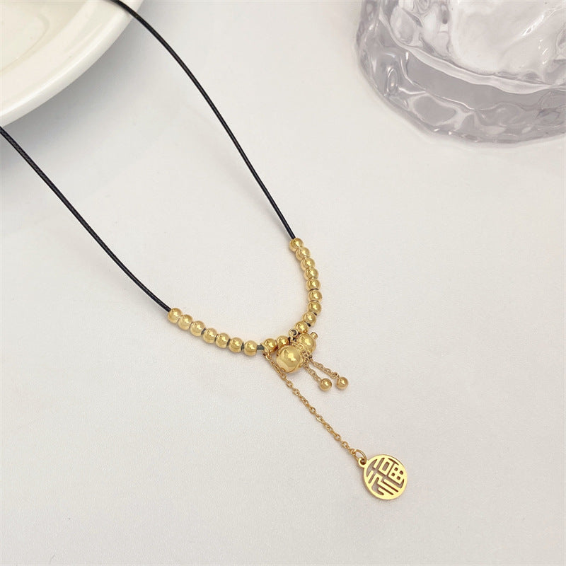 Minimalist Geometric Pendant Necklace with 'Fu' Character Design in Titanium Steel for Women and Men