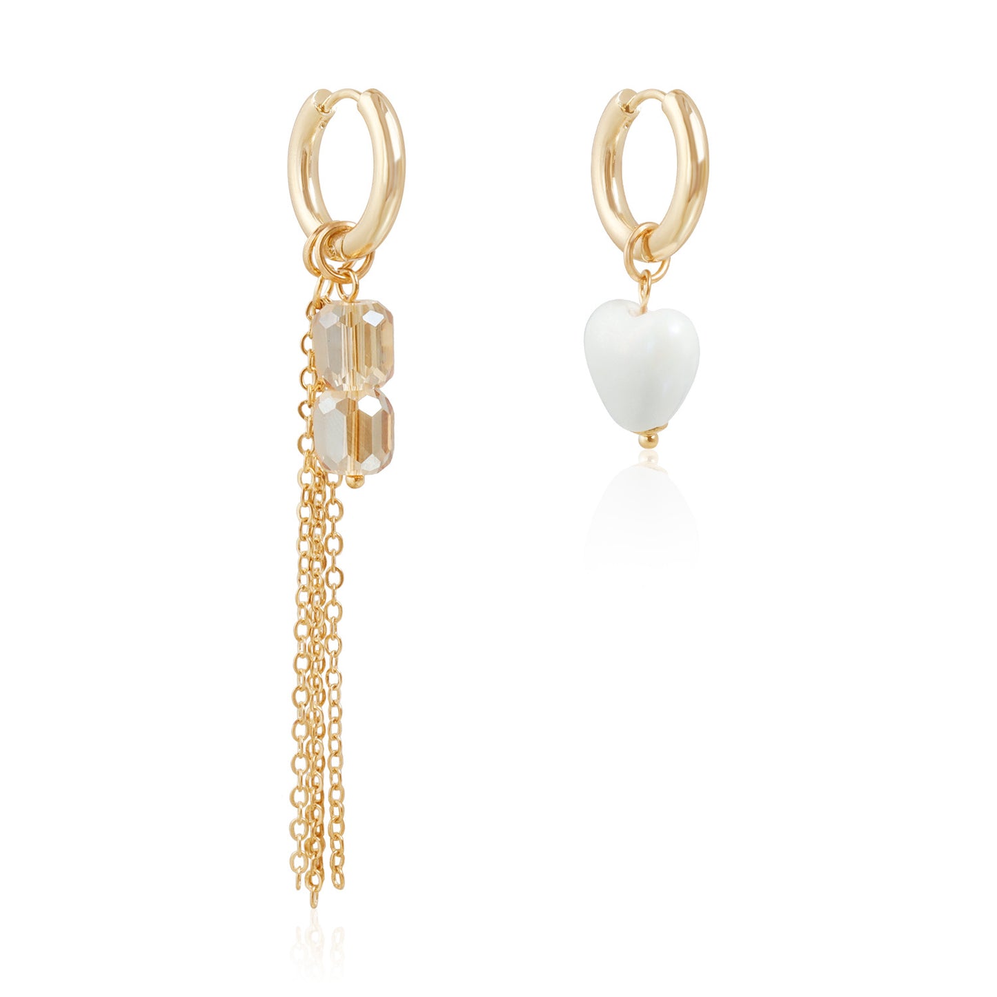 Vintage Luxury Geometric Heart Round Crystal Plated Zinc Alloy Earrings with Tassel Asymmetric Design for Women