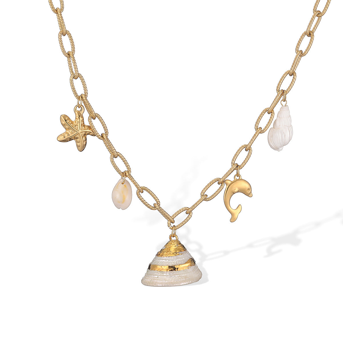 Collana con pendente in conchiglia di abalone geometrica minimalista da donna in acciaio inossidabile con design irregolare