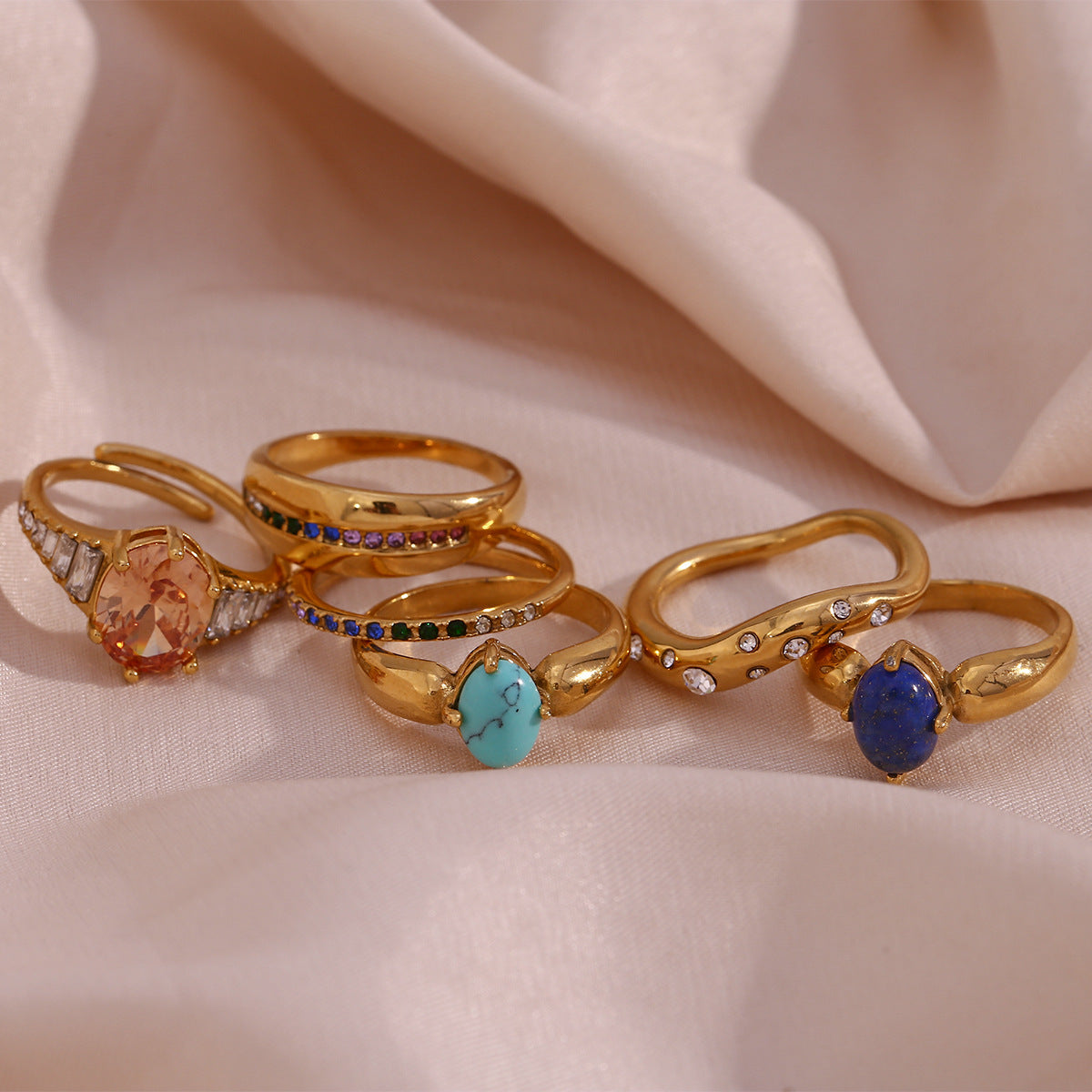 Minimalist Geometric Stainless Steel Ring Set with 18K Gold Plating for Women