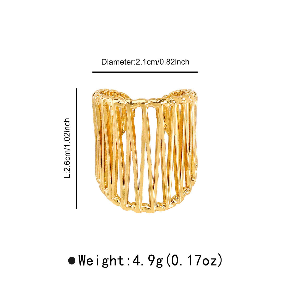 Anillo ancho multicapa geométrico irregular de inspiración vintage de acero inoxidable con acabado chapado para mujer