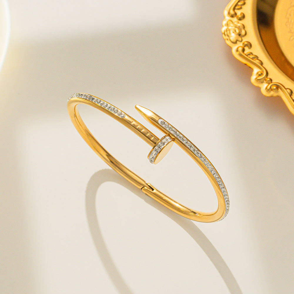 Luxury Style Letter-Shaped Brass Gold-Plated Bracelet with Zircon Inlay and Spring Clasp