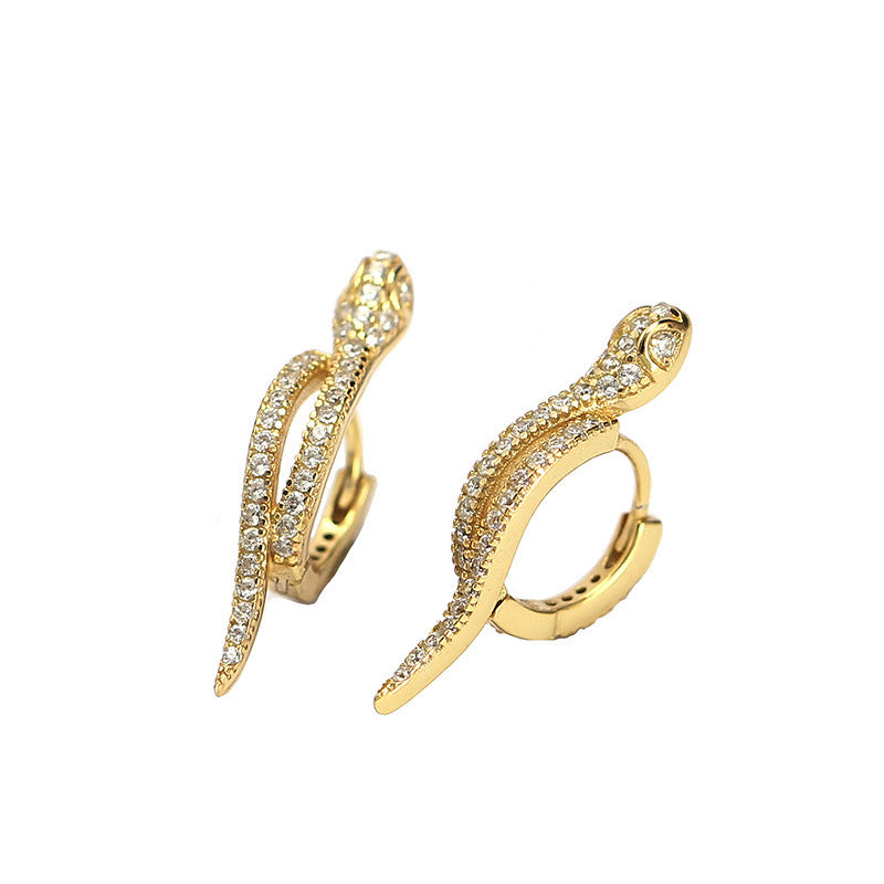 Trendy 925 Sterling Silver Snake Shape Hoop Earrings with Micro-paved Cubic Zirconia