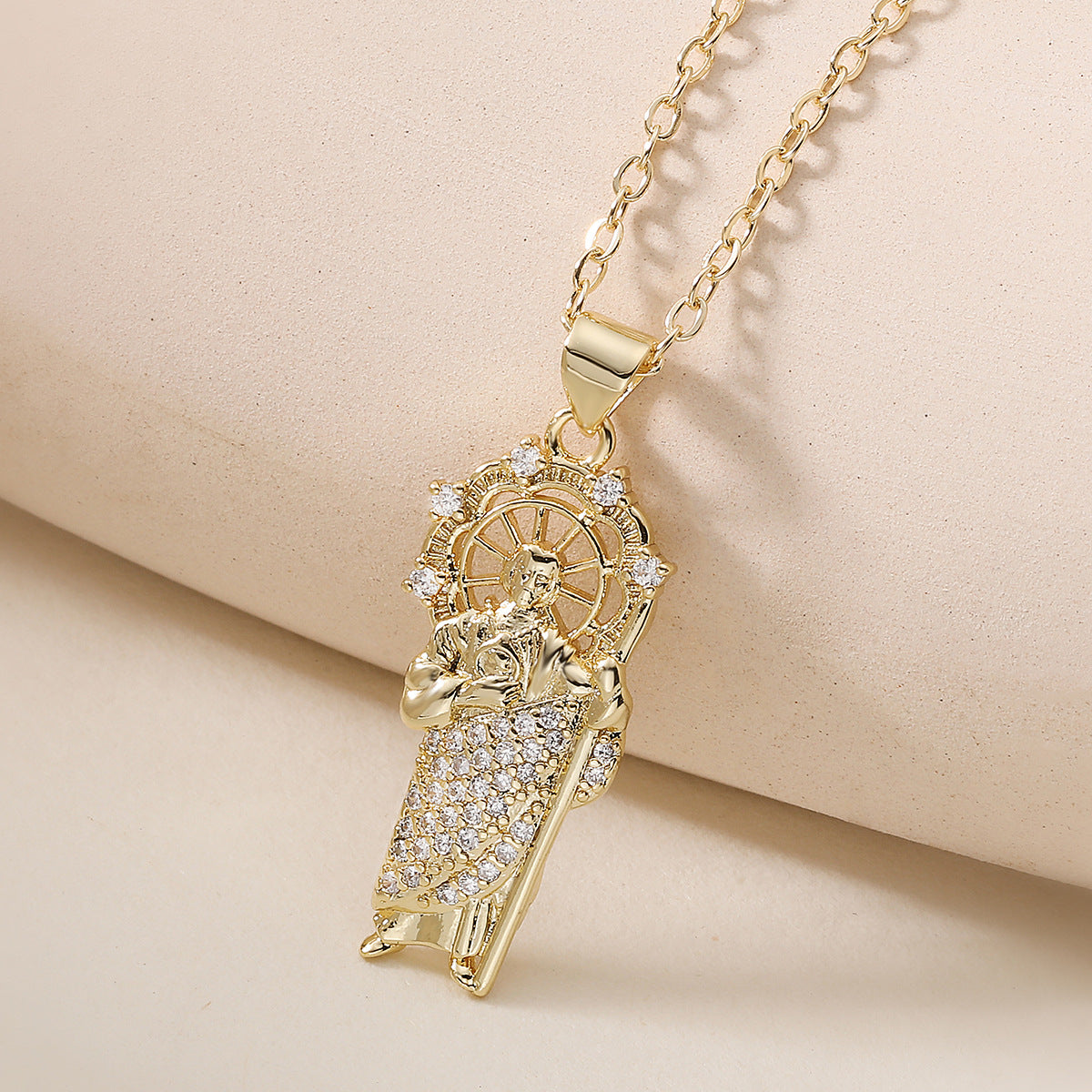 Minimalist 18K Gold Plated Brass Geometric Pendant with Cubic Zirconia for Women