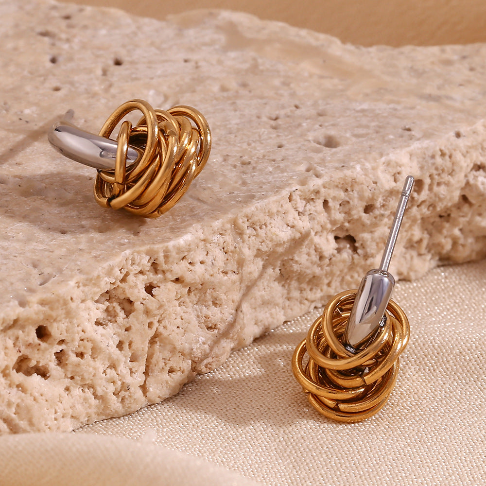 Minimalist Geometric Stainless Steel Plated 18K Gold C-Shaped Hoop Earrings for Women
