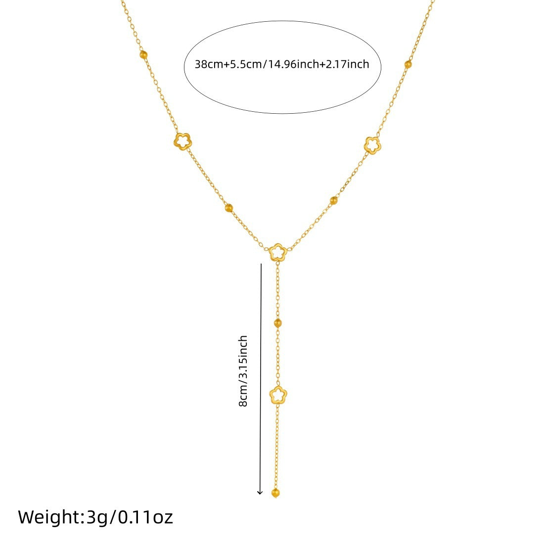 Minimalist Gold Plated Hollow Floral Stainless Steel Long Tassel Necklace for Women